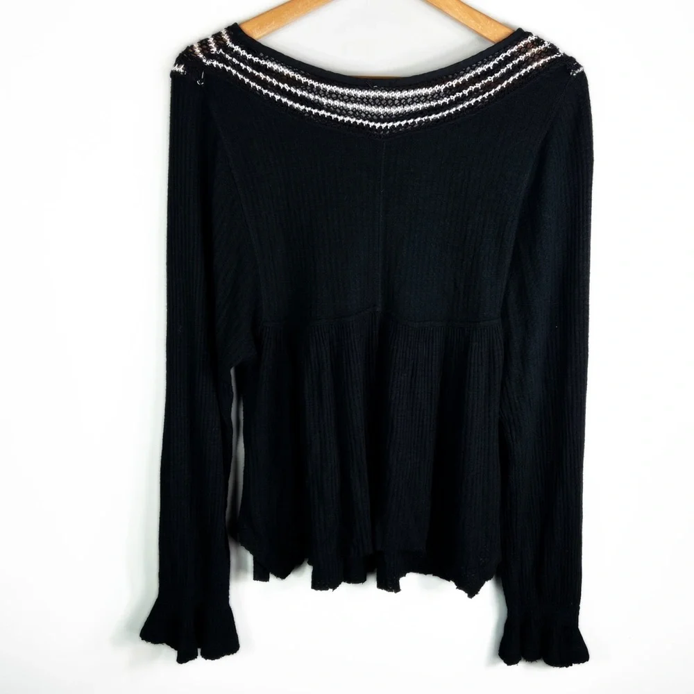 Free People Soulmate Waffle Knit Crochet Boho Top